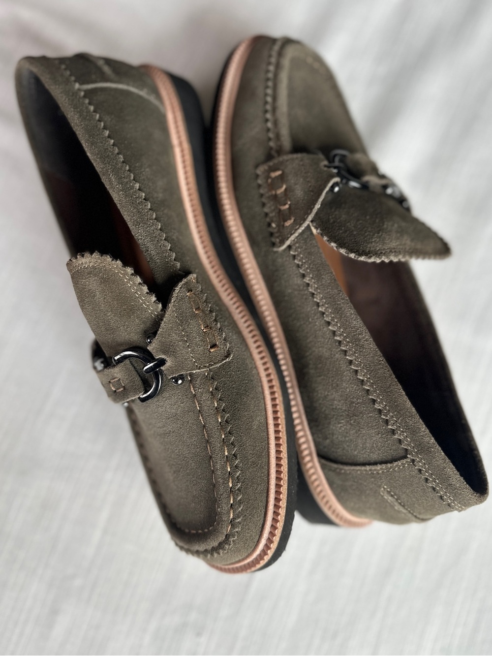 Donald Pliner Olive Green Suede Horsebit Loafers | 9.5 - Picture 4 of 8
